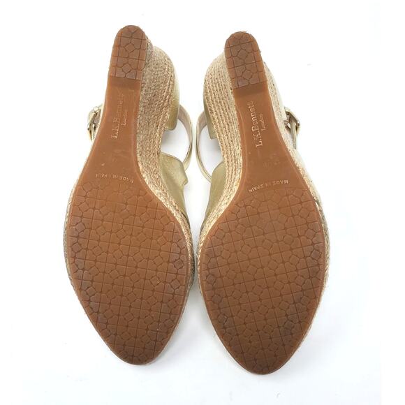 L.K. Bennett Maggie Peep Toe Wedge Sandals Espadrille Metallic Gold Size US 10 - Picture 7 of 10